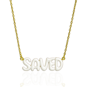 SAVED Necklace with Bubble Font & Colorful Enamel