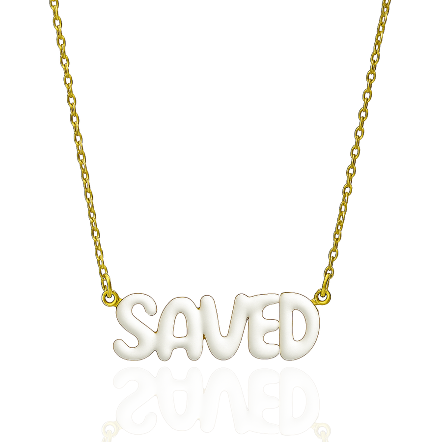 SAVED Necklace with Bubble Font & Colorful Enamel