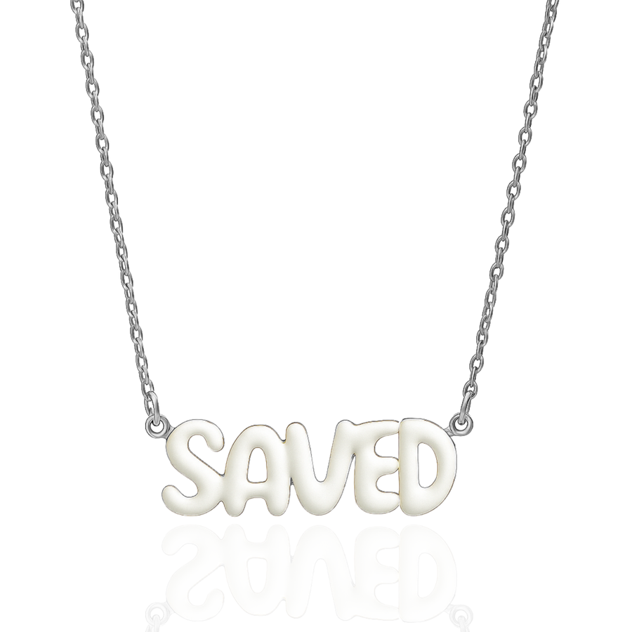 SAVED Necklace with Bubble Font & Colorful Enamel