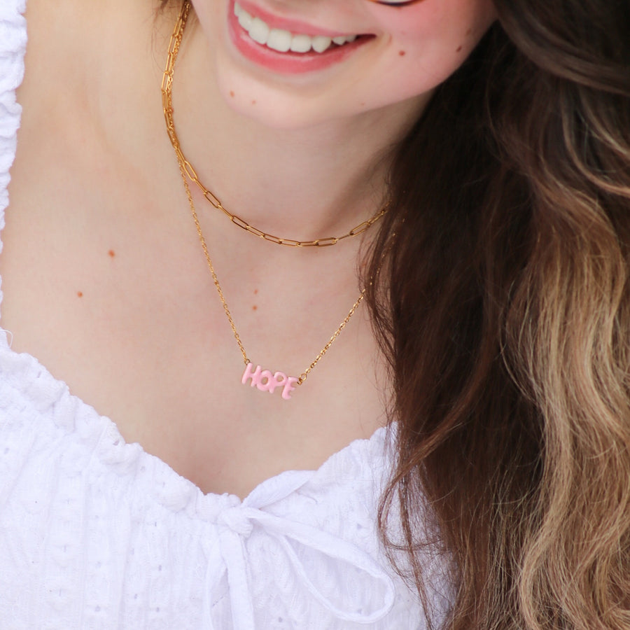 HOPE Necklace with Bubble Font & Colorful Enamel