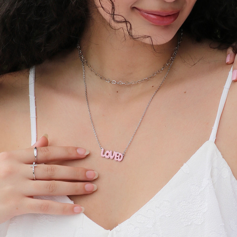 LOVED Necklace with Bubble Font & Colorful Enamel