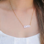 SAVED Necklace with Bubble Font & Colorful Enamel