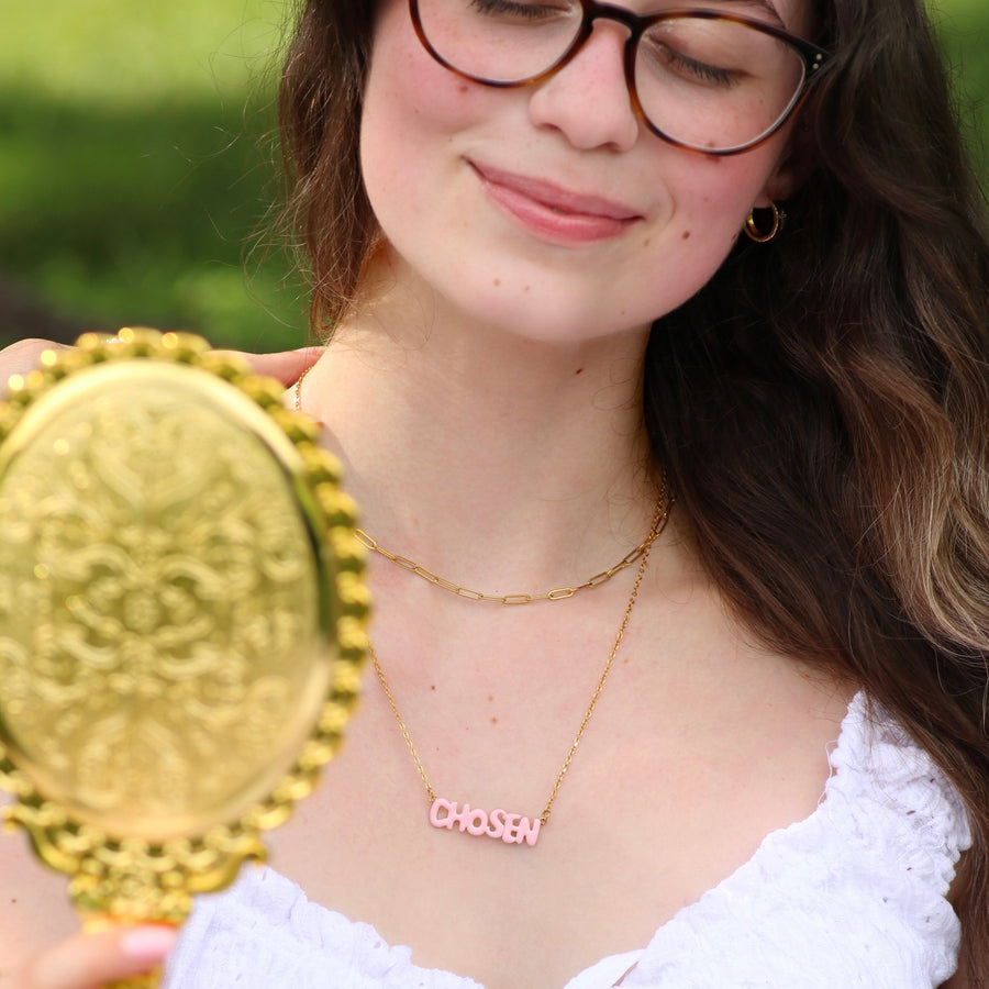 CHOSEN Necklace with Bubble Font & Colorful Enamel