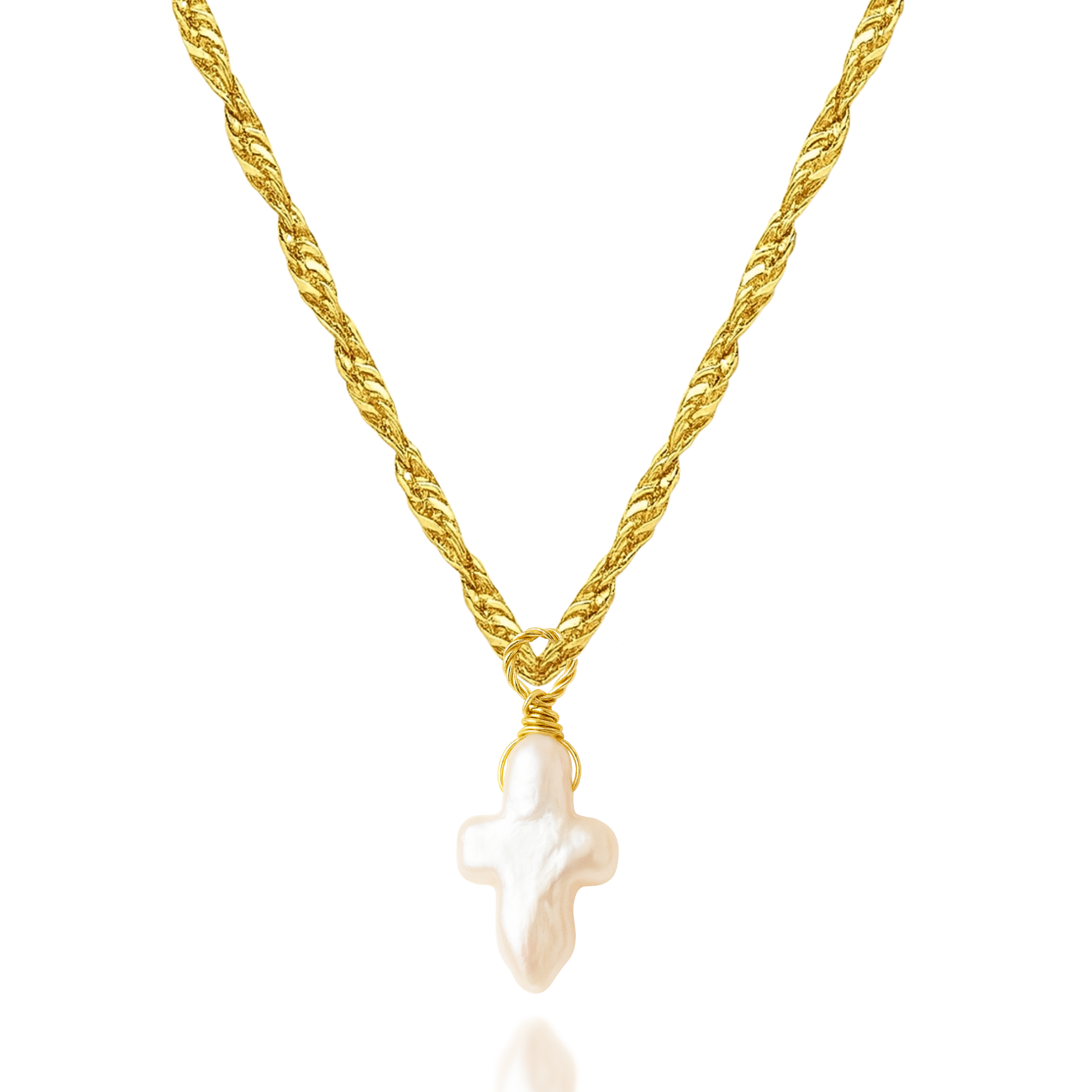 Pearly Cross Necklace in Gold and Silver