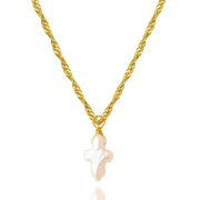 Pearly Cross Necklace in Gold and Silver
