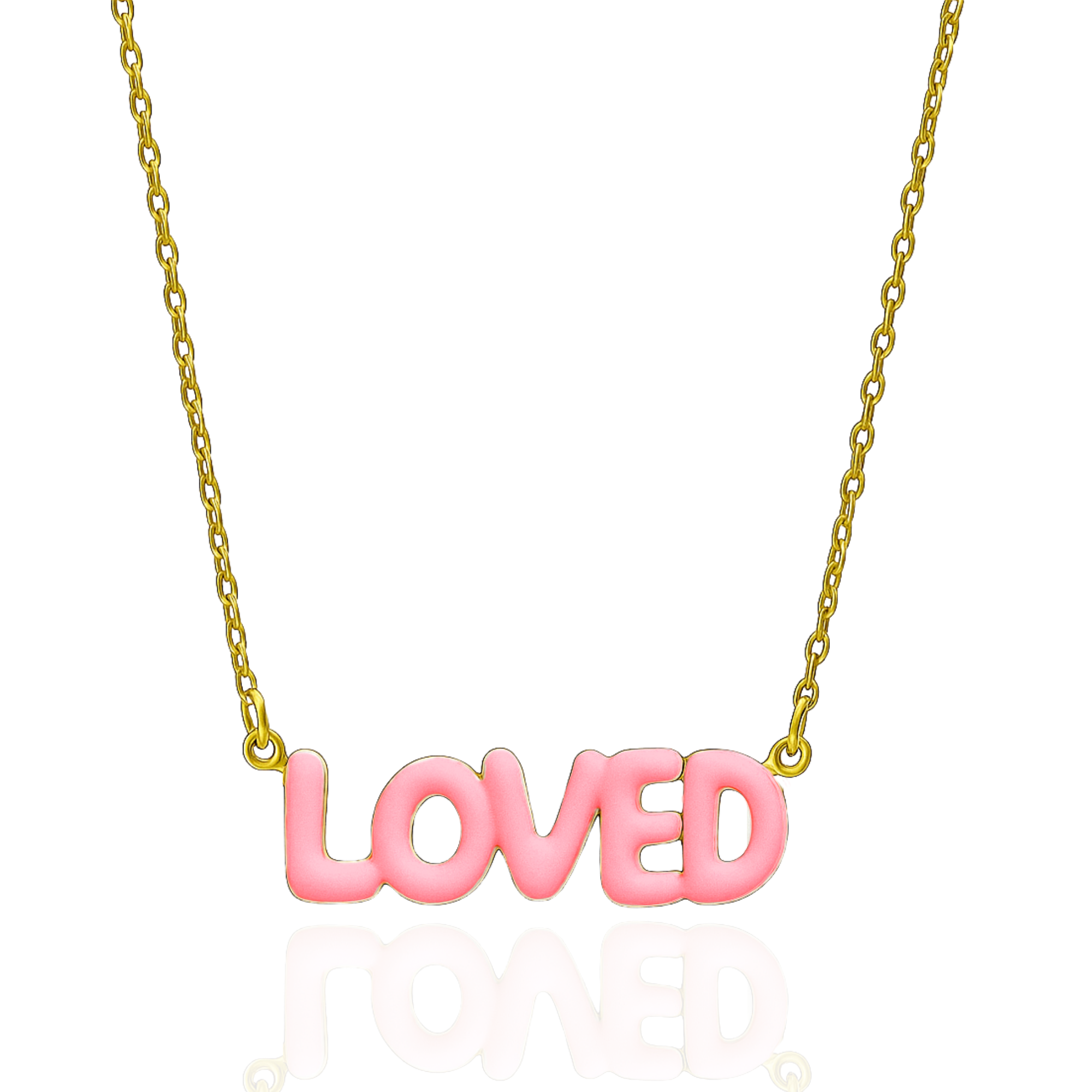 LOVED Necklace with Bubble Font & Colorful Enamel