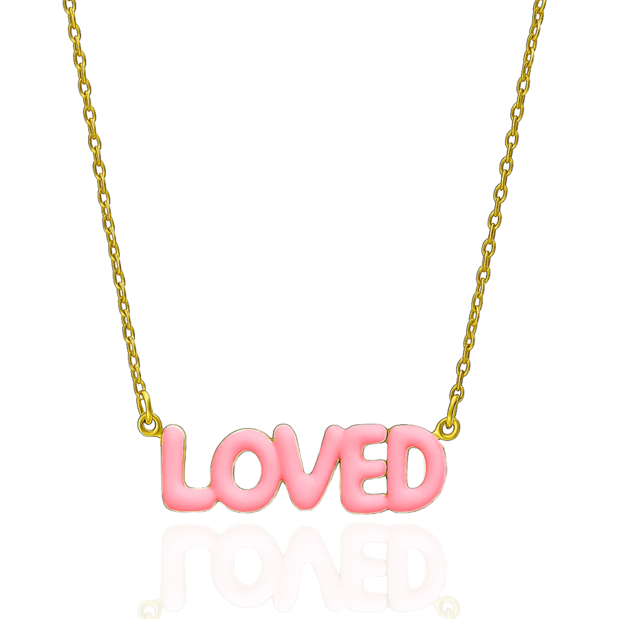 LOVED Necklace with Bubble Font & Colorful Enamel