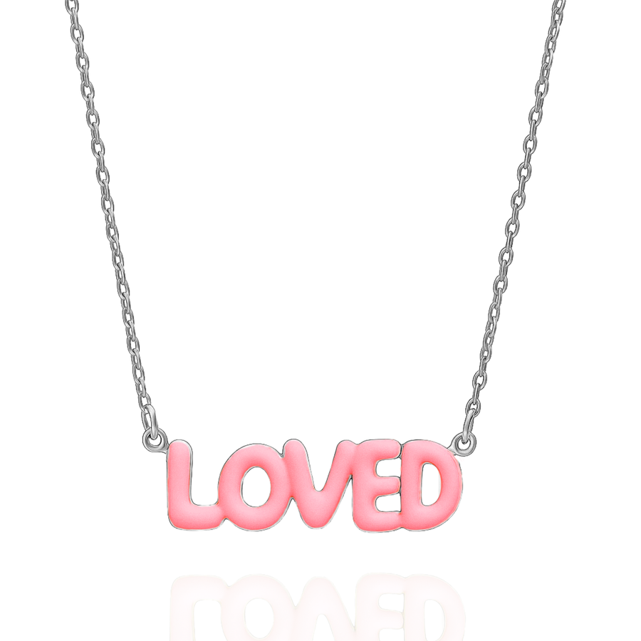 LOVED Necklace with Bubble Font & Colorful Enamel