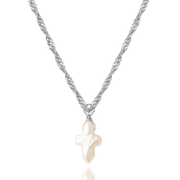 Pearly Cross Necklace in Gold and Silver