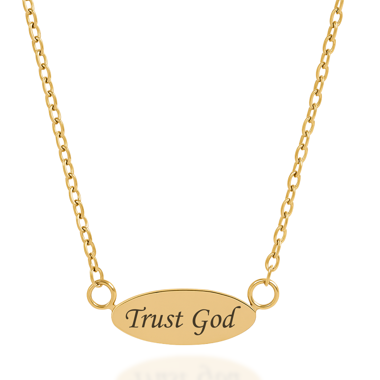 'Trust God' Engraved Oval Necklace in Gold & Silver