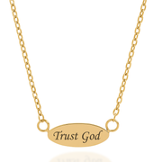 'Trust God' Engraved Oval Necklace in Gold & Silver