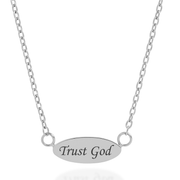 'Trust God' Engraved Oval Necklace in Gold & Silver