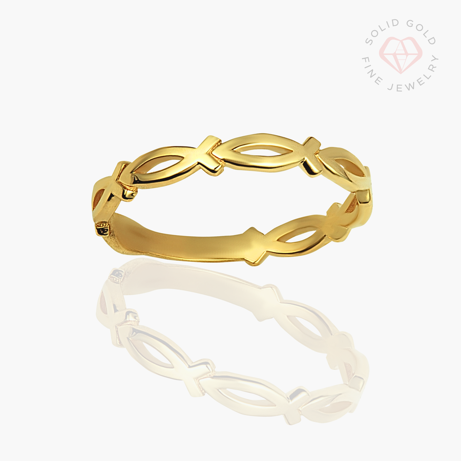 Ichthys All Around Ring- 10k/14k Solid Yellow Gold, White Gold & Rose Gold