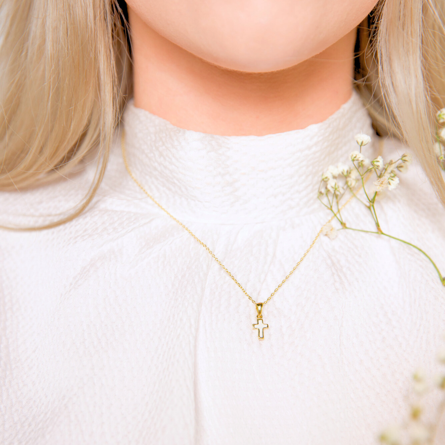 Pure Grace Cross Necklace- Gold Vermeil & Sterling Silver