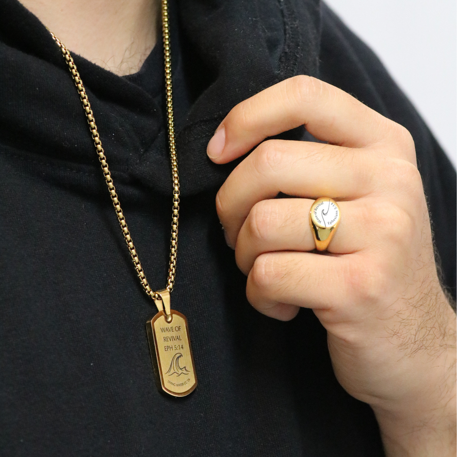 'Wave of Revival' (Ephesians 5:14) Unisex Signet Ring in Gold & Silver