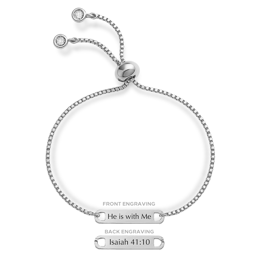'He is with Me, Isaiah 41:10' Engraved Adjustable Bracelet in Gold and Silver