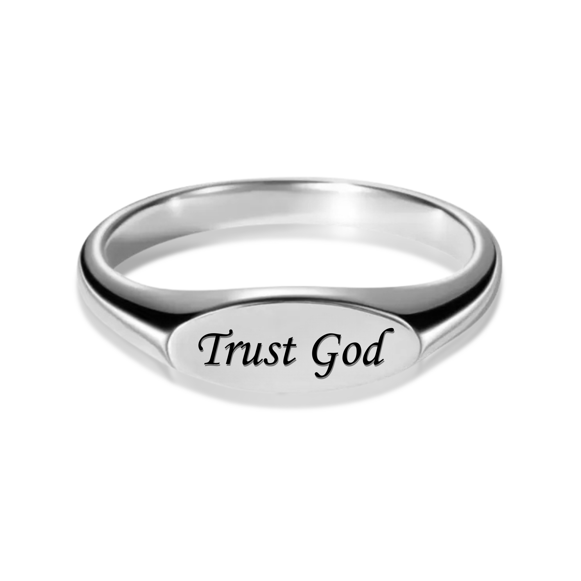 Trust God Signet Ring in Gold, Silver & Rose Gold