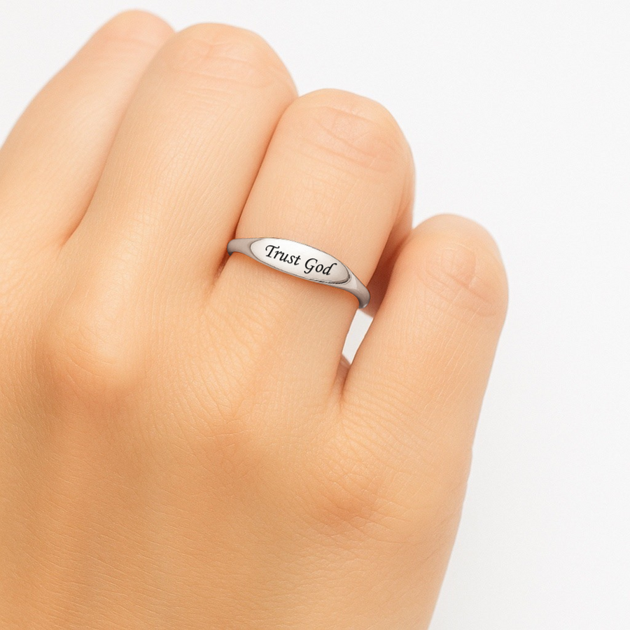 Trust God Signet Ring in Gold, Silver & Rose Gold (Made to Order Ships in 2-3 weeks)