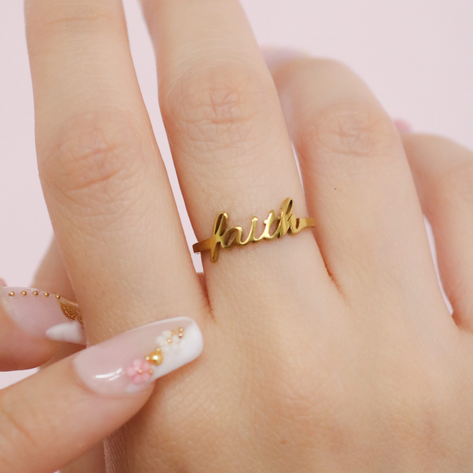 'Faith' Cursive Stainless Steel Adjustable Ring