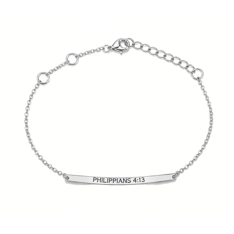 'Philippians 4:13' Bar Bracelet in Silver