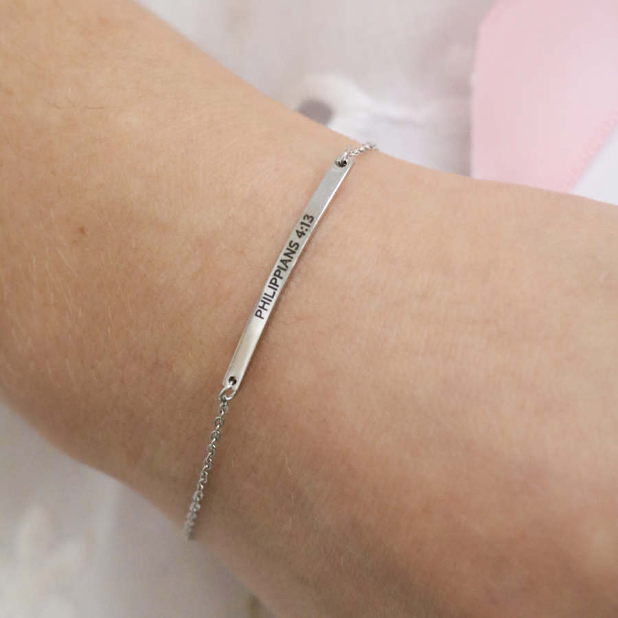 'Philippians 4:13' Bar Bracelet in Silver