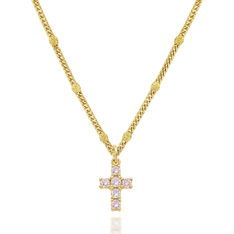 Loved by Him- Mini Pink Cross Necklace