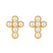 Precious Pearl Cross Stud Earrings