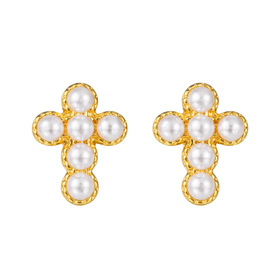 Precious Pearl Cross Stud Earrings