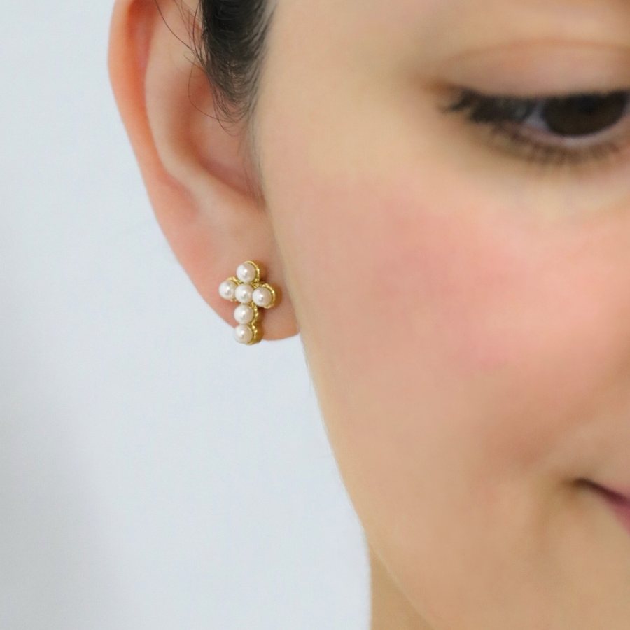 Precious Pearl Cross Stud Earrings