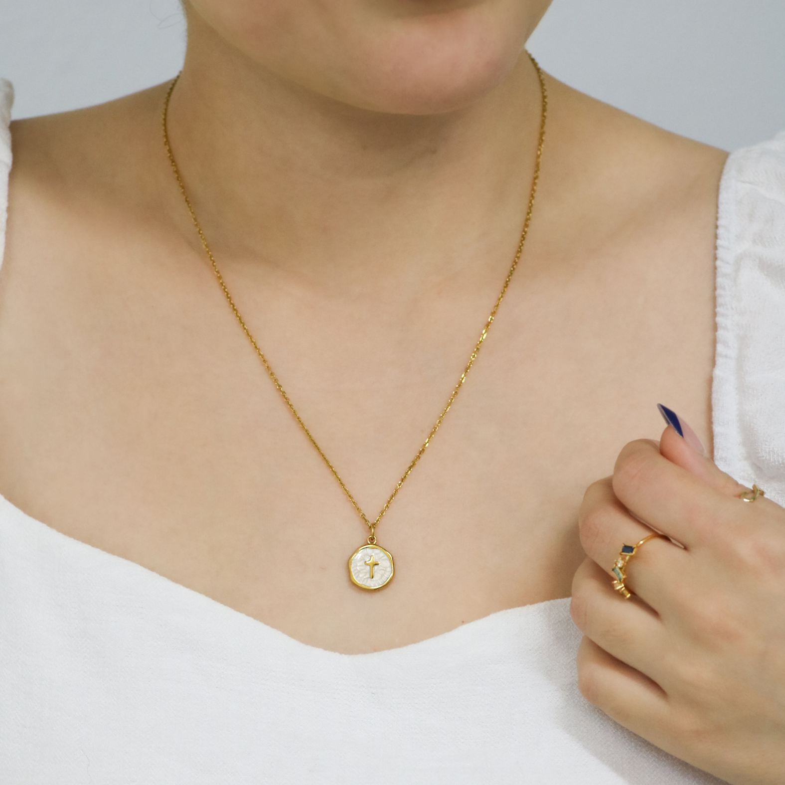 John 4:14 White Enamel Necklace