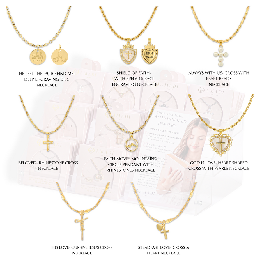 32 Gold Best-Selling Christian Necklaces Kit with Display