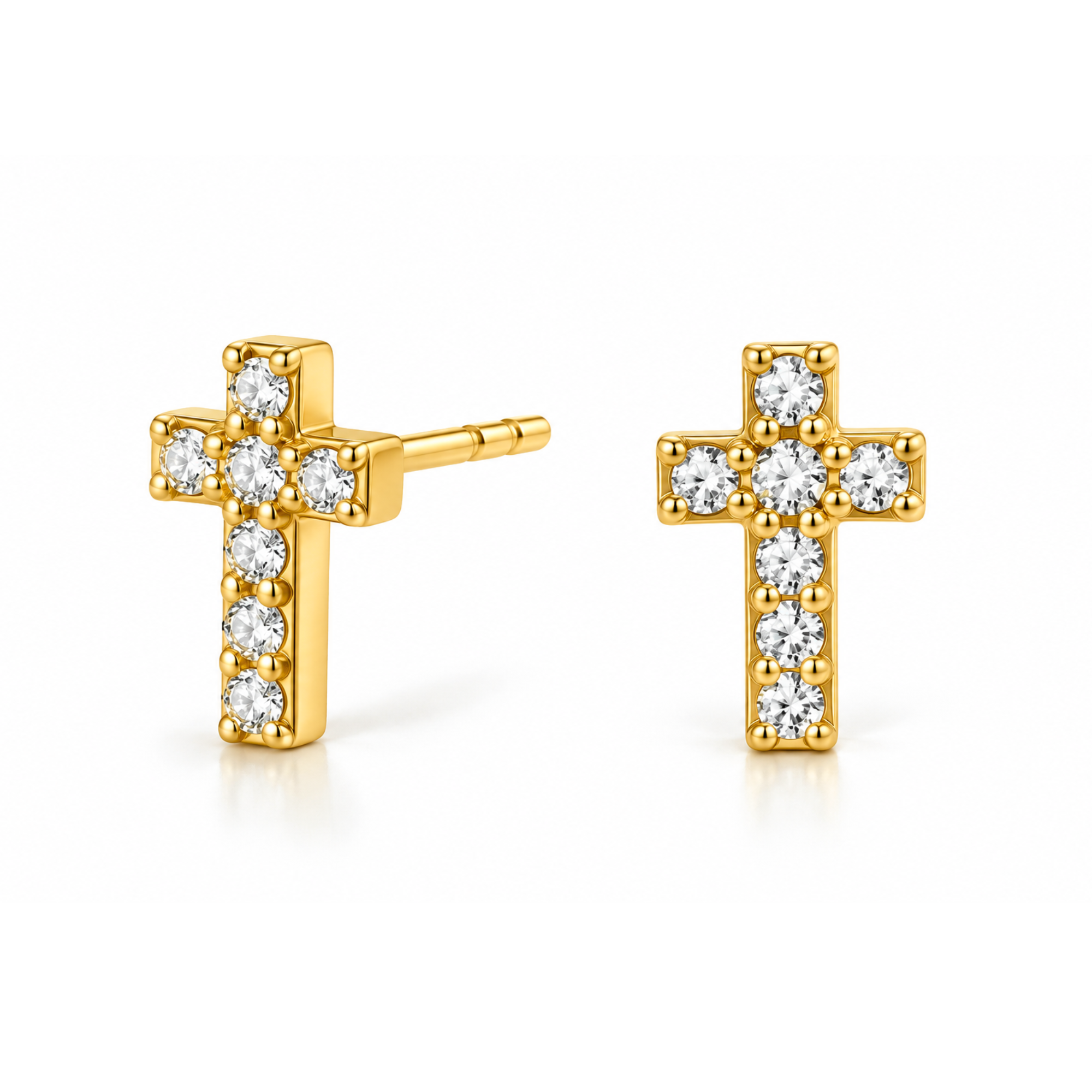 Tiny Cross Stud Earrings in Gold & Silver