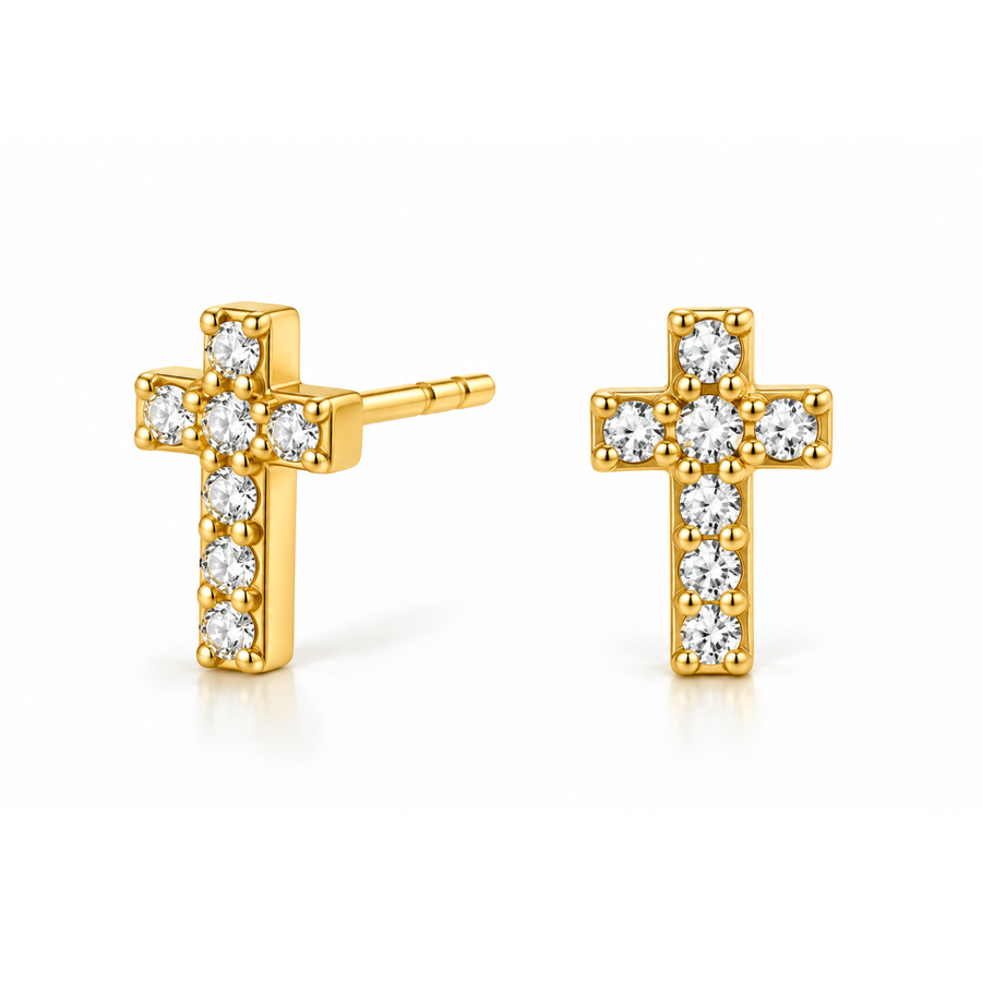Tiny Cross Stud Earrings in Gold & Silver
