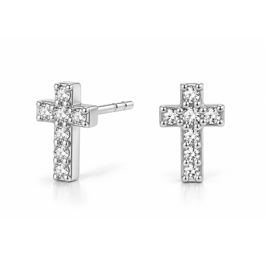 Tiny Cross Stud Earrings in Gold & Silver