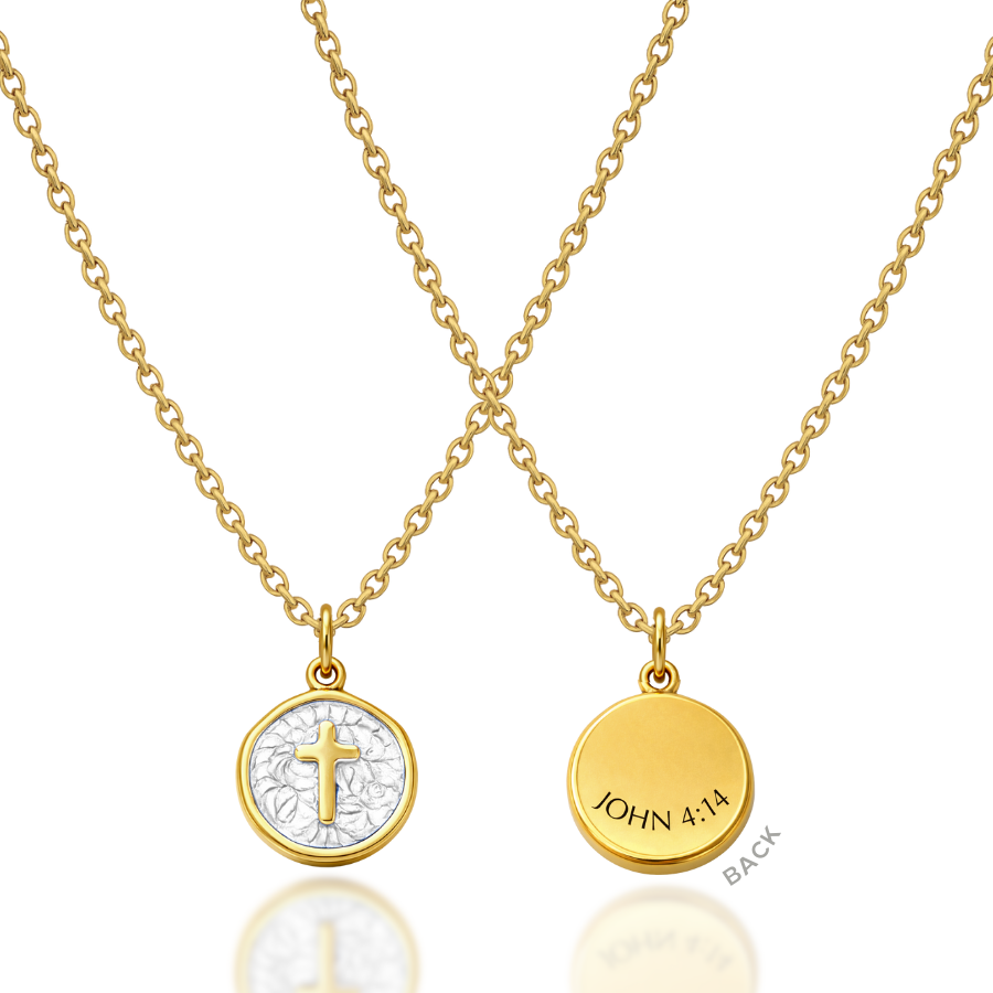 John 4:14 White Enamel Necklace