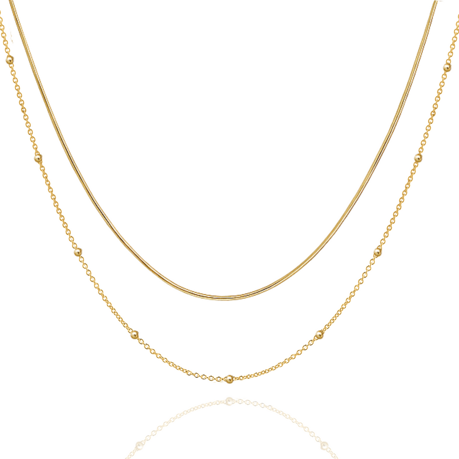 Double Bubble Layering Necklace in Gold and Silver