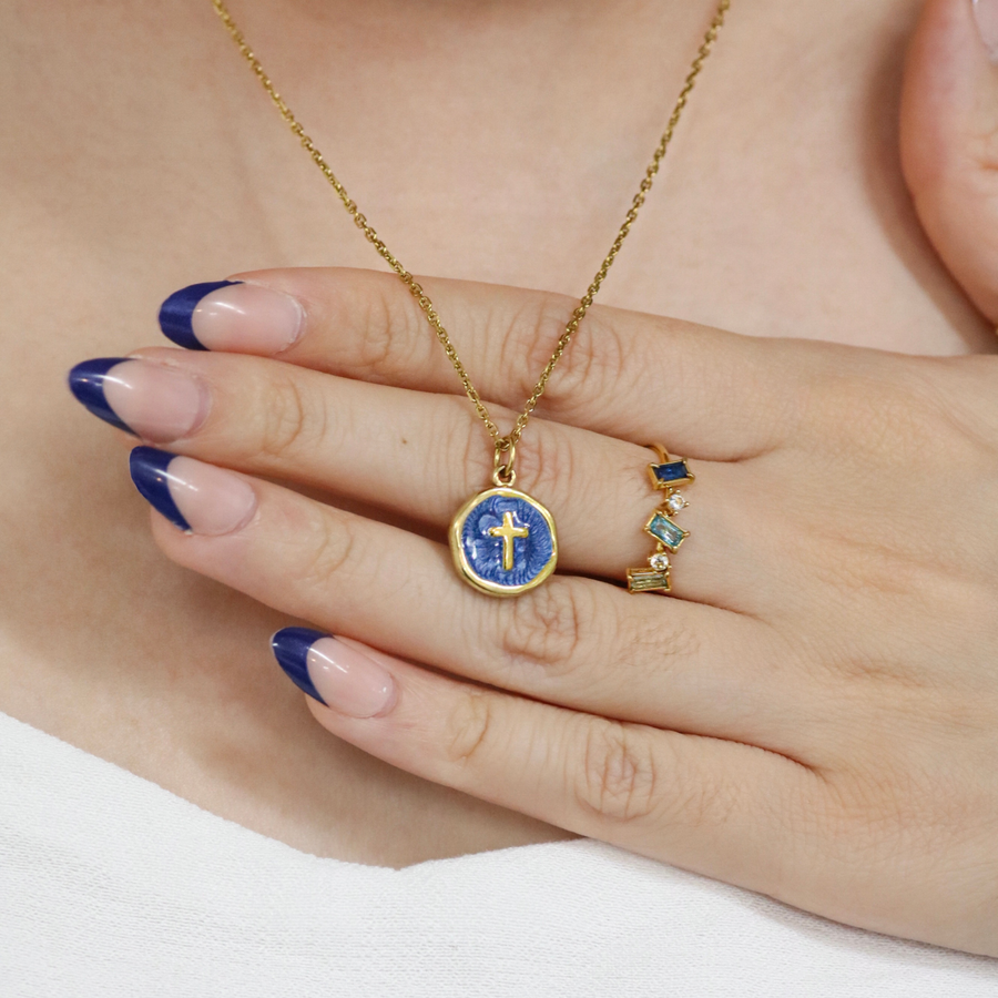 John 4:14 Blue Enamel Necklace
