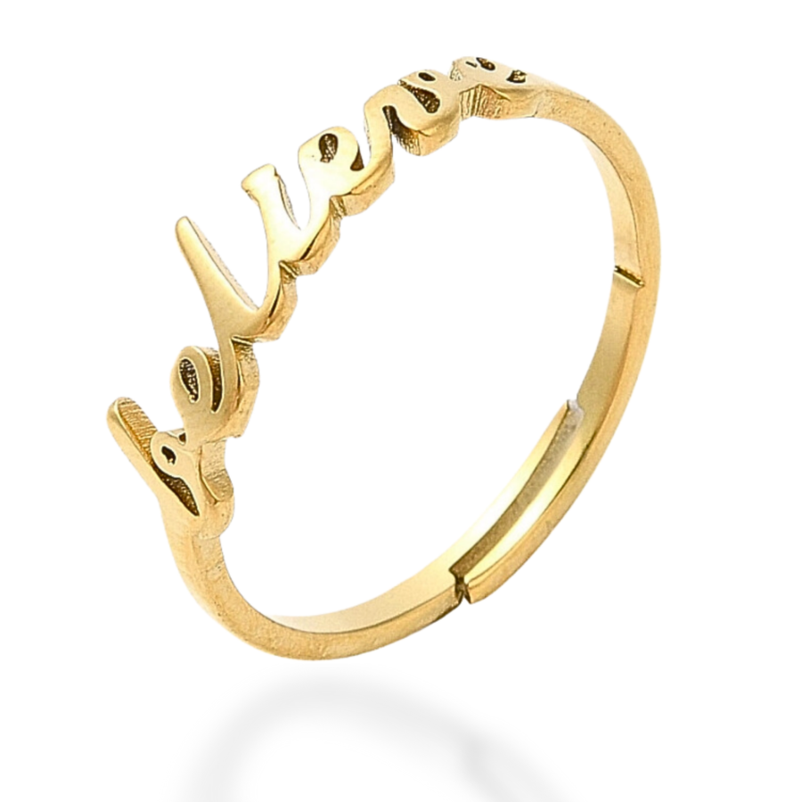 Believe Adjustable Ring in Gold and Silver