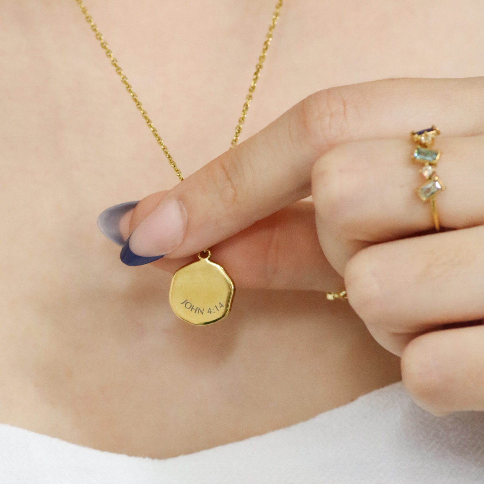 John 4:14 Blue Enamel Necklace