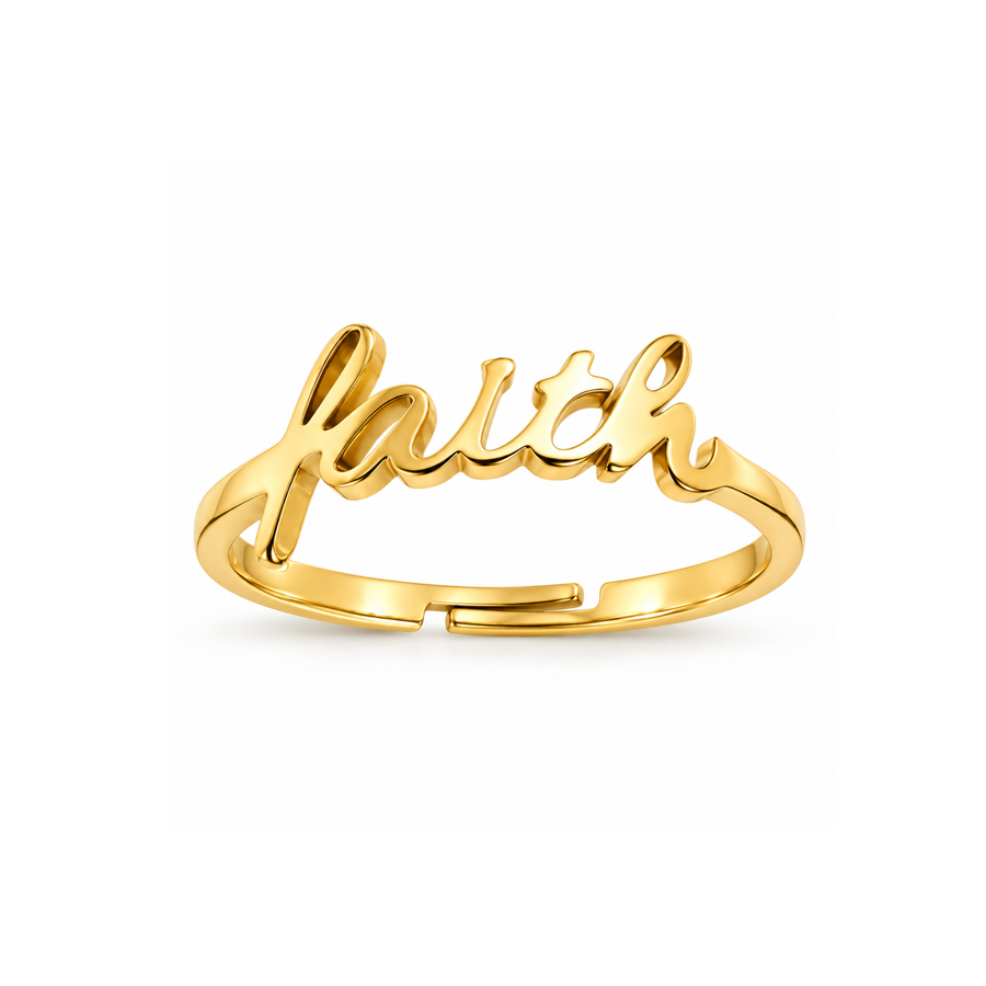 'Faith' Cursive Stainless Steel Adjustable Ring