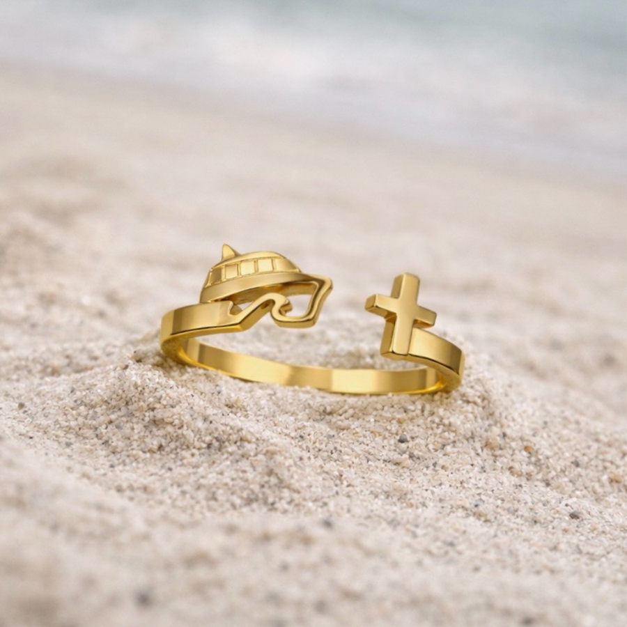 cruise ship ring, christian ring, cross ring, faith ring for women, open ring adjustable, nautical ring, ocean inspired jewelry, religious jewelry gift, christian cruise jewelry, faith based jewelry