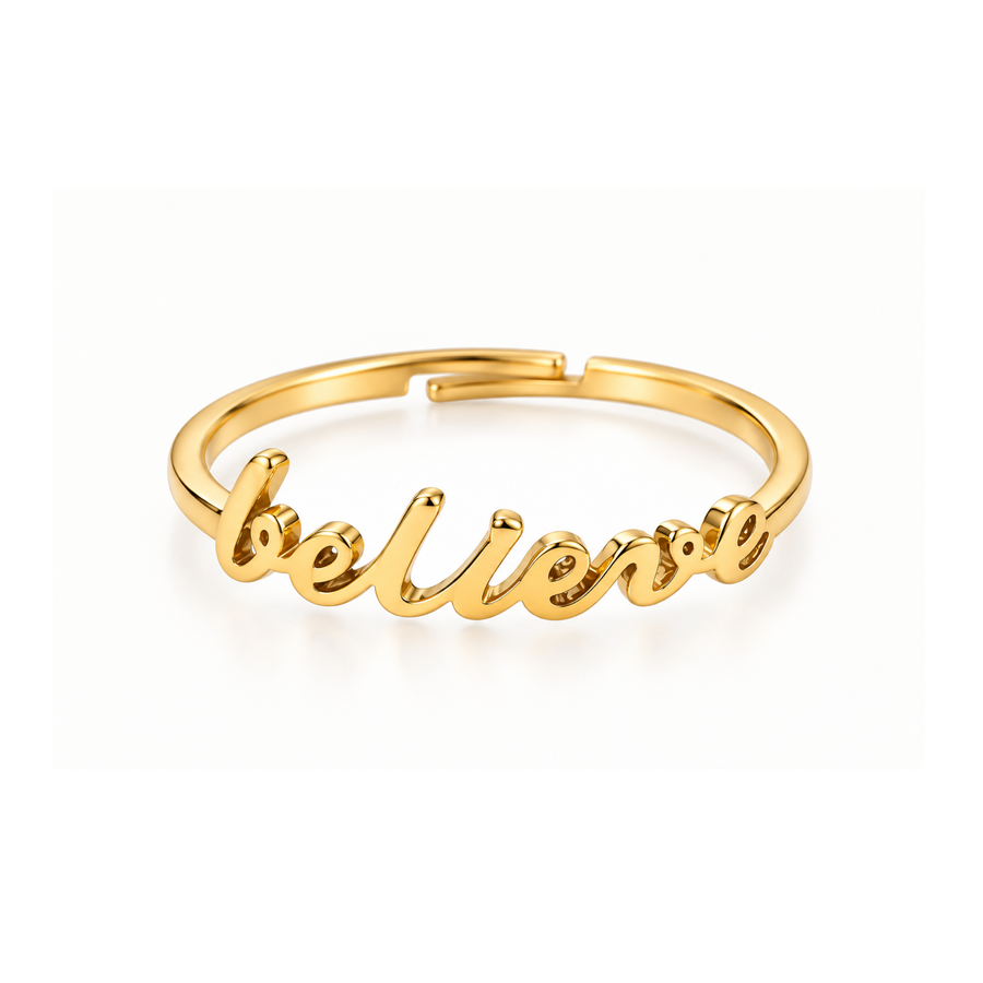 Believe Adjustable Ring in Gold and Silver