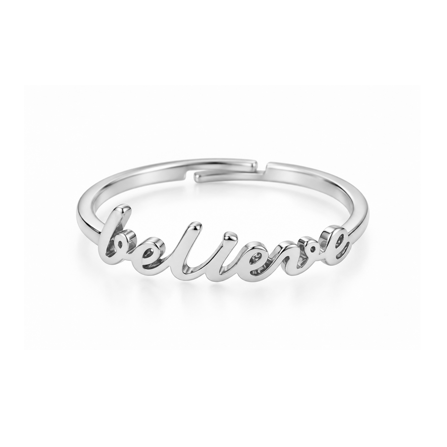 Believe Adjustable Ring in Gold and Silver