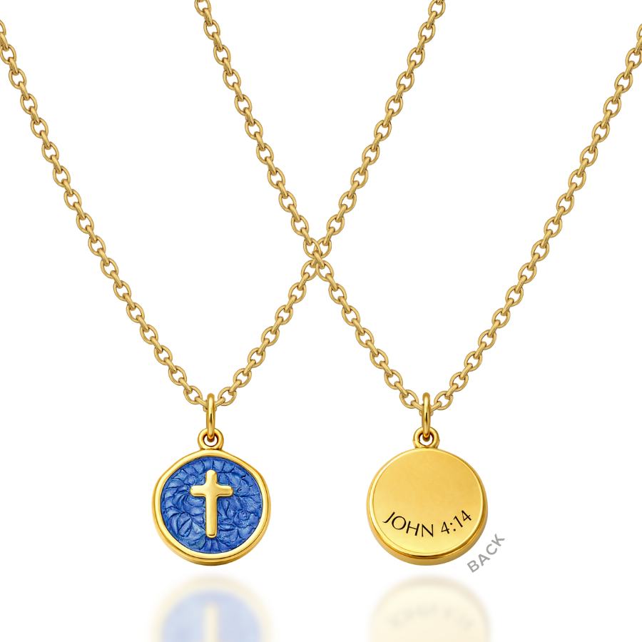 John 4:14 Blue Enamel Necklace