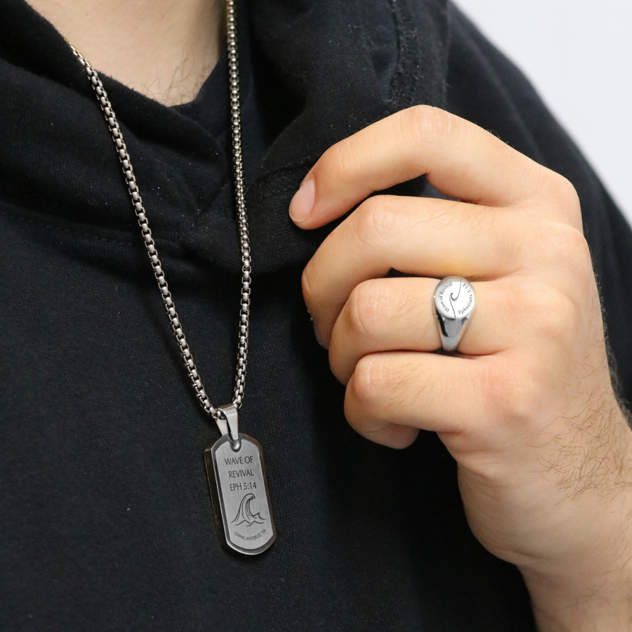 'Wave of Revival' (Ephesians 5:14) Mens Necklace in Gold & Silver