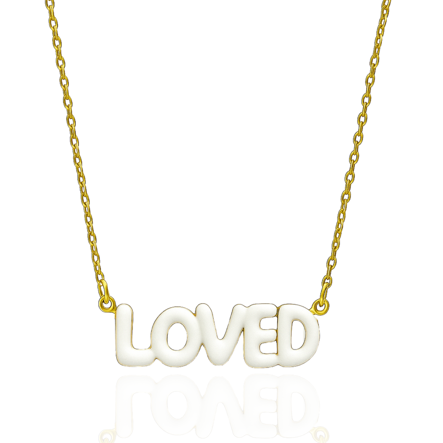 LOVED Necklace with Bubble Font & Colorful Enamel
