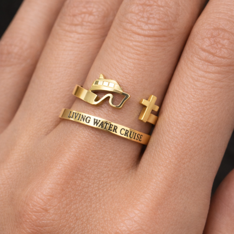 Living Water Christian Cruise Merch Adjustable Ring in Gold & Silver