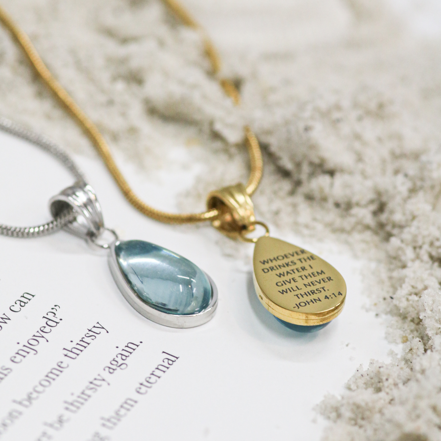 Living Water Drop Necklace in Gold & Silver