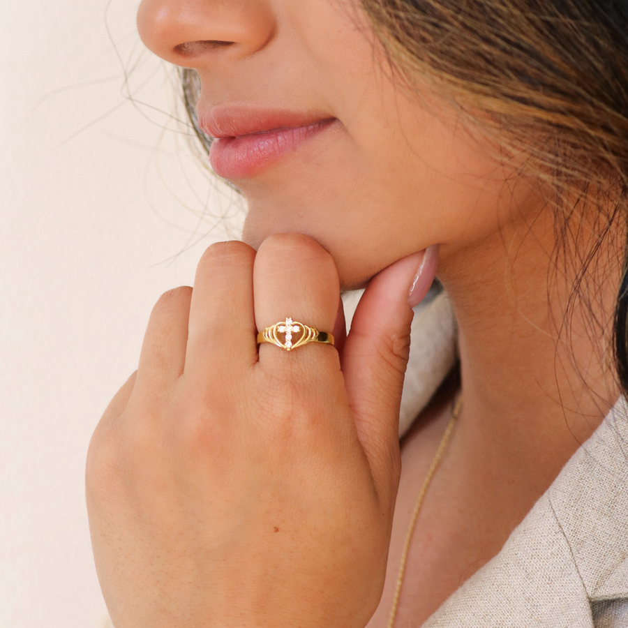 Christ in my Heart Ring- 10k/14k Solid Yellow Gold, White Gold & Rose Gold