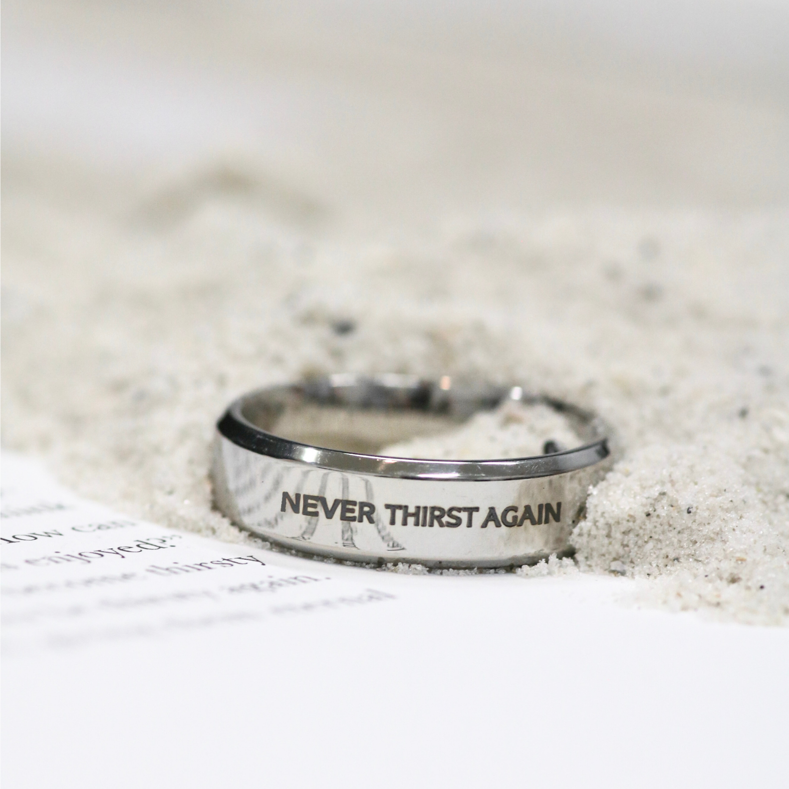 'Never Thirst Again' Mens Silver Ring
